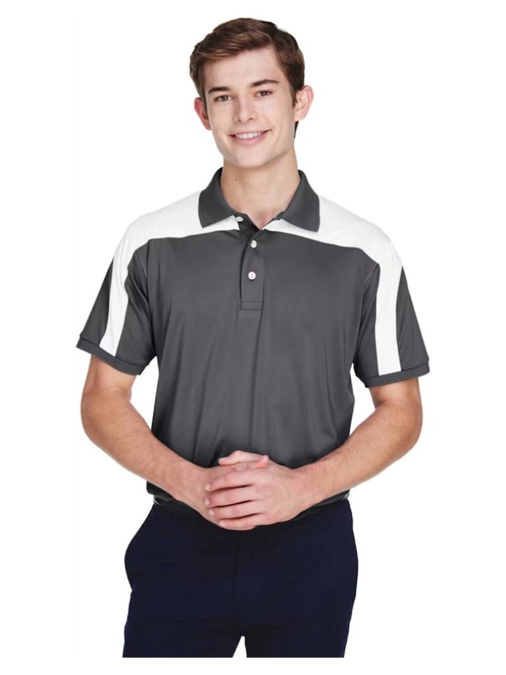 Team 365 Men’s Victor Performance Golf Polo Graphite White Colorblock
